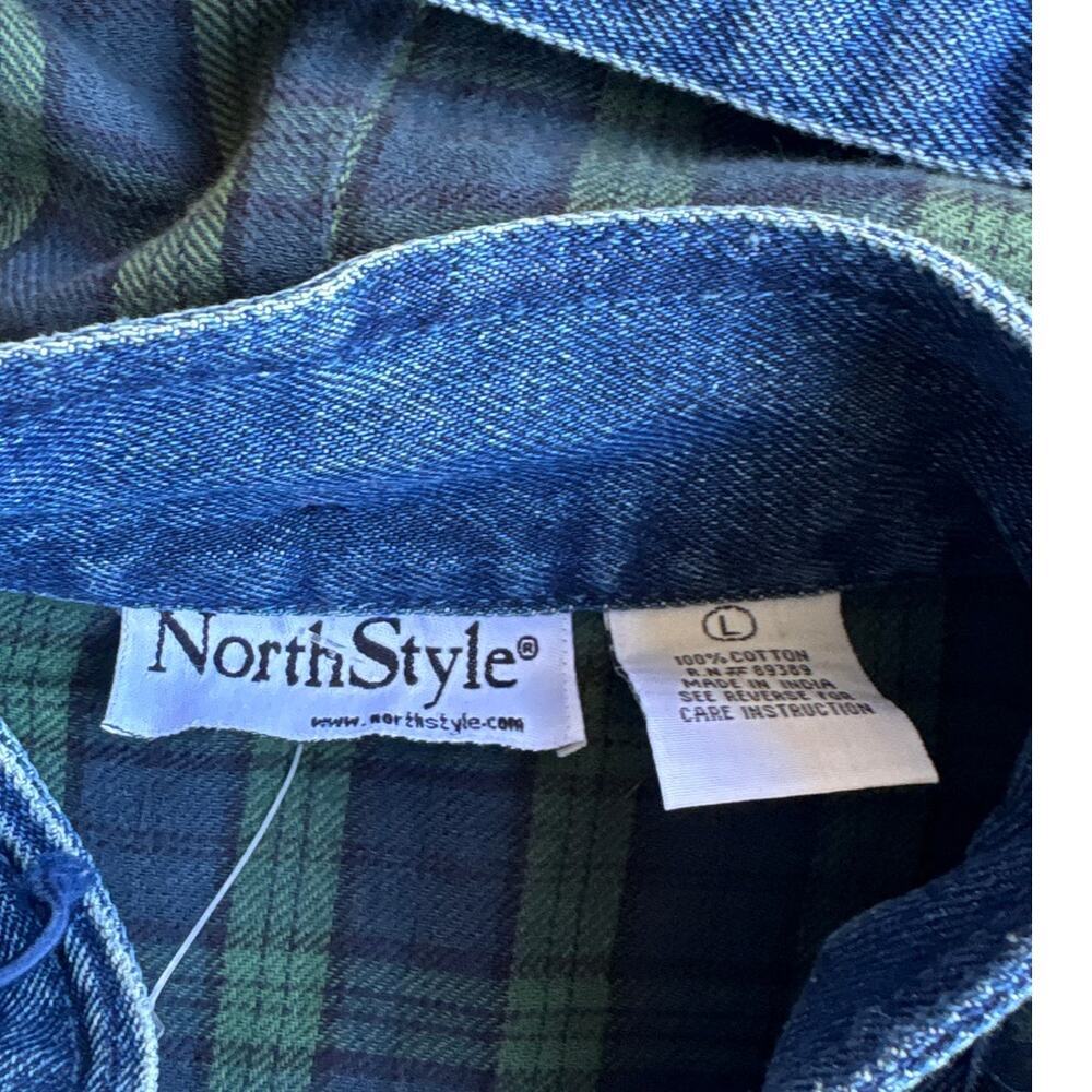 Plaid Lined Denim Hooded Barn Jacket Cotton Cabincore Cottagecore - Picture 2 of 5